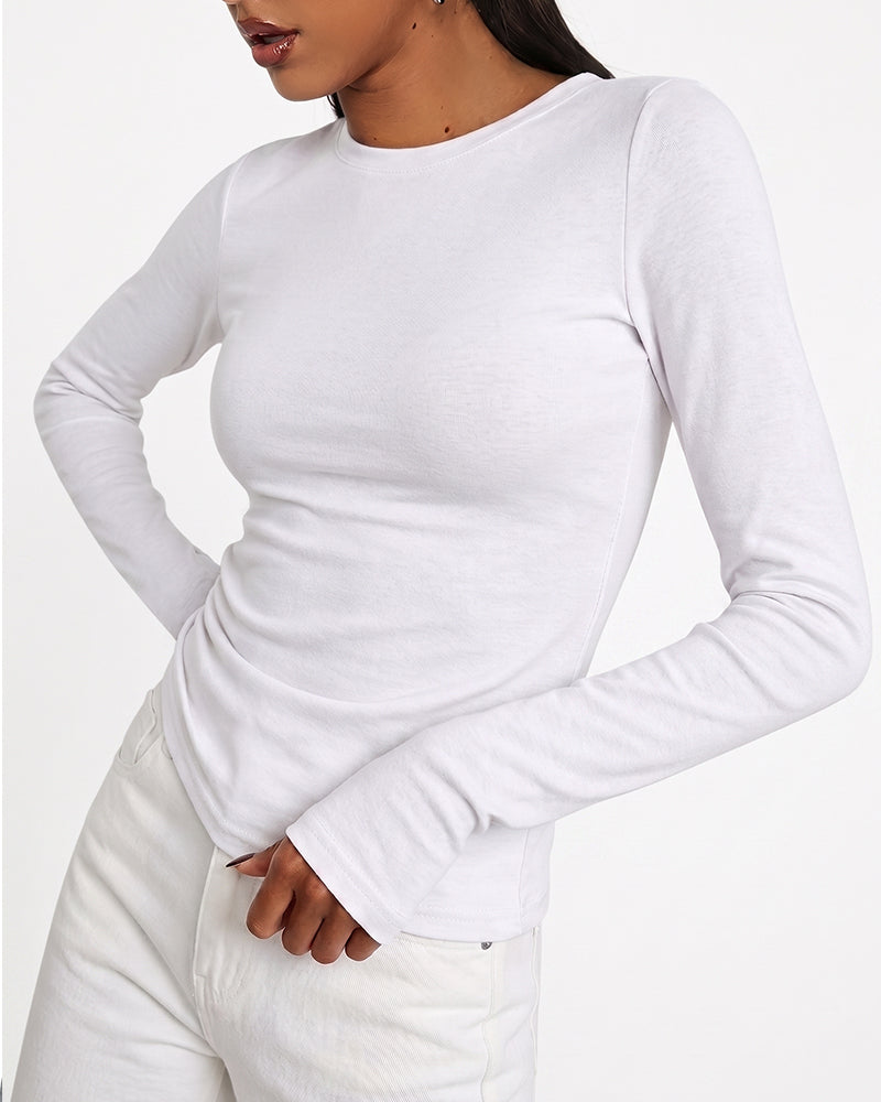 T-Shirt Rundhals Slim Fit Lång Ärm Solid
