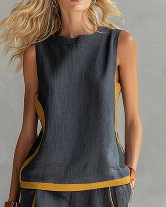 Tvådelad Set Ärmlös Casual Färgblockerad