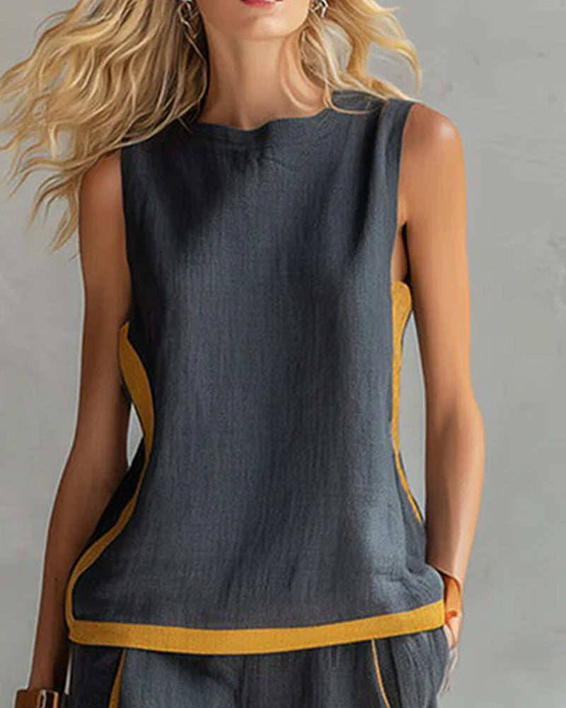 Tvådelad Set Ärmlös Casual Färgblockerad