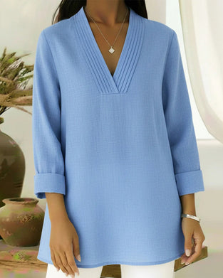 Topp Stilfull Och Casual V-Ringning Enfärgad