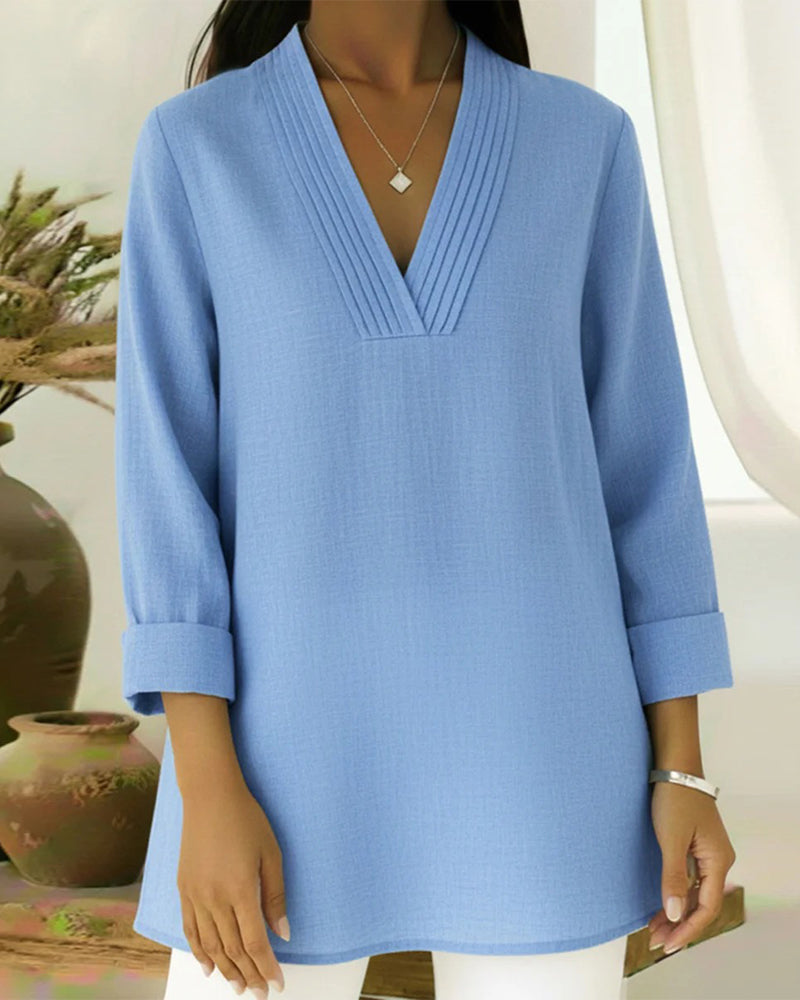 Topp Stilfull Och Casual V-Ringning Enfärgad