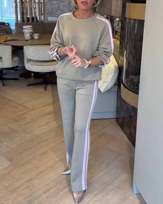 Set Med Ledig Lös Randig Sweatshirt