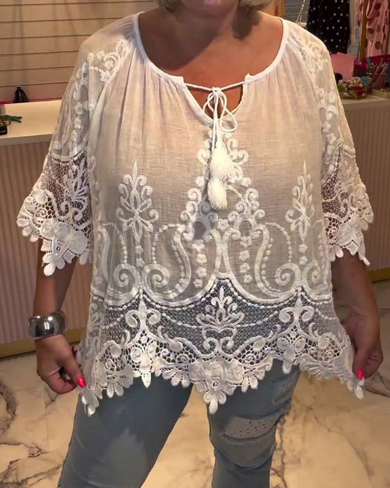 Blus Snörning Genomskinlig Spets Lapptäcke