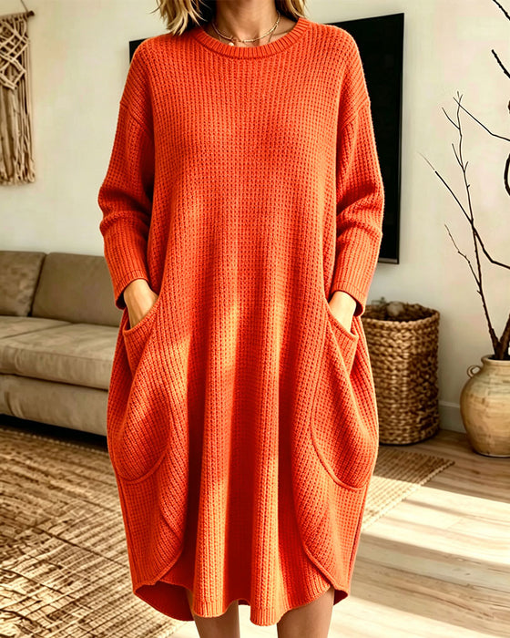 Sweater Dress Stilig Lång Ärm Ficka