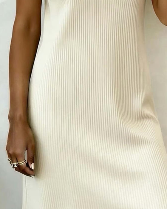 Klänning Stilfull Rund Hals Knappning Ner Rak