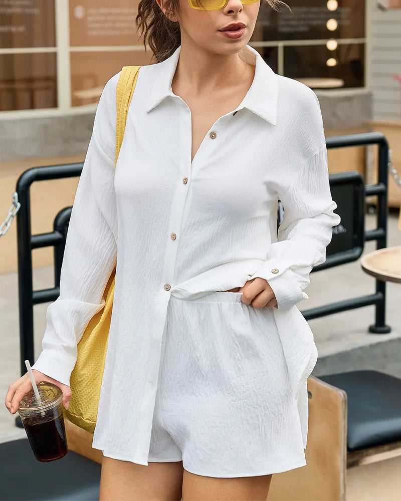 Set Lös Passform Off-Shoulder Casual