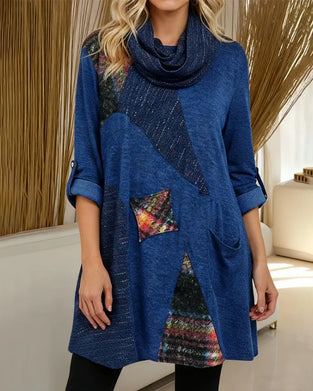 Avslappnad Klänning Med Polokrage Och Färgblock