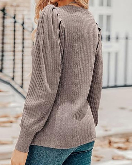 V-ringad enfärgad långärmad topp