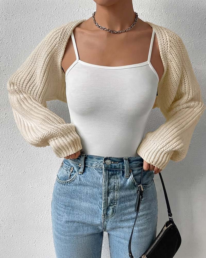 Cardigan Solid Färg Lång Ärm Kort