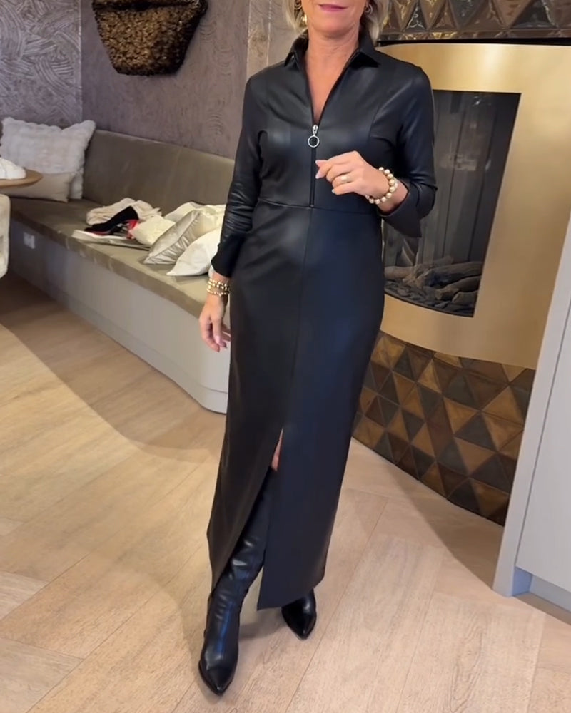 Klänning Slag Dragkedja Pu Modedräkt