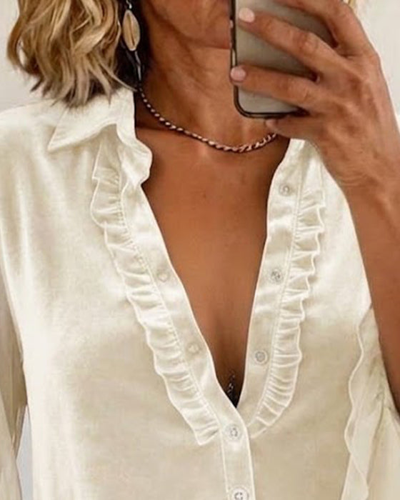Blus Velour Lapptäcke Rynkad Ärm