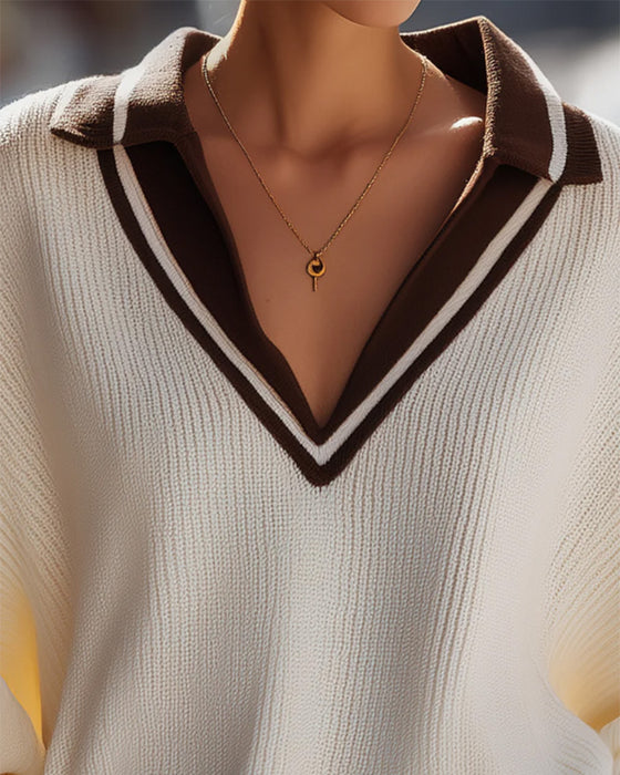 Färgblockad V-Ringad Tröja