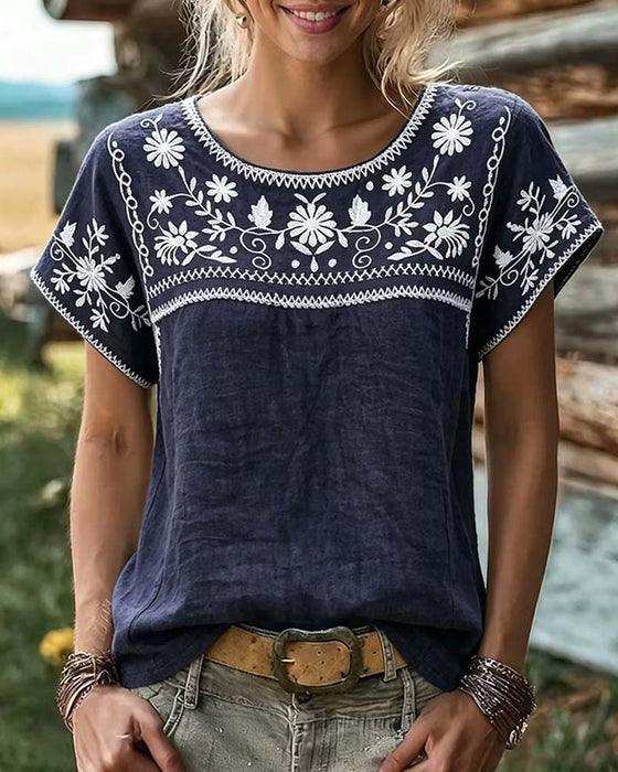 Blus Daisy Vine Rundhalsad Lös Casual