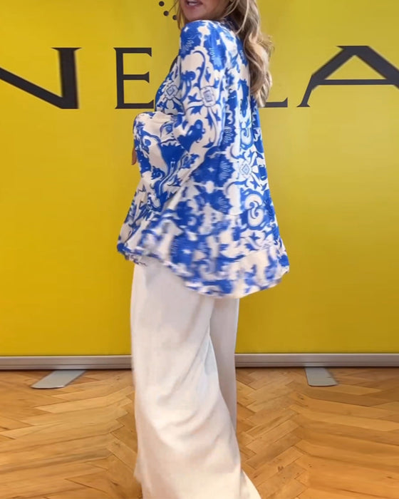 Långärmad blus med fräsch tryck