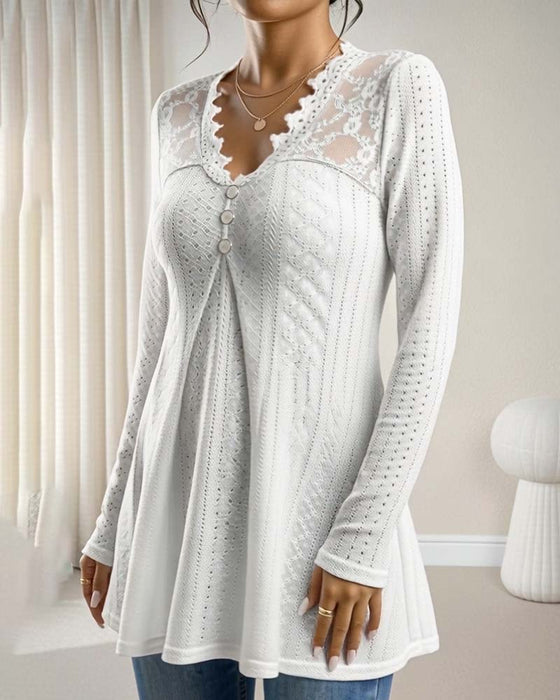 Top Spetspanel V-ringning Knapphål