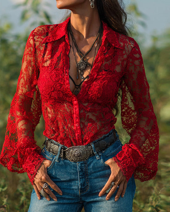 Krage Skjorta I Enfärgad Design Med Långa Ärmar