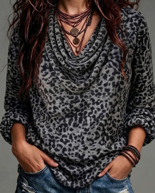 Blus Mock Hals Leopard Lång Ärm