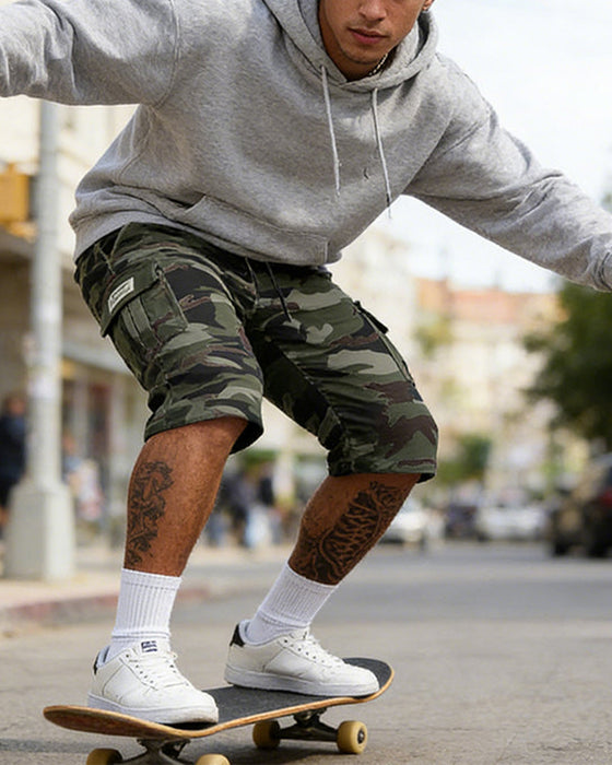 Herr Kamouflage Cargo Shorts Multi-Ficka Justerbar Midja Andningsbart Tyg