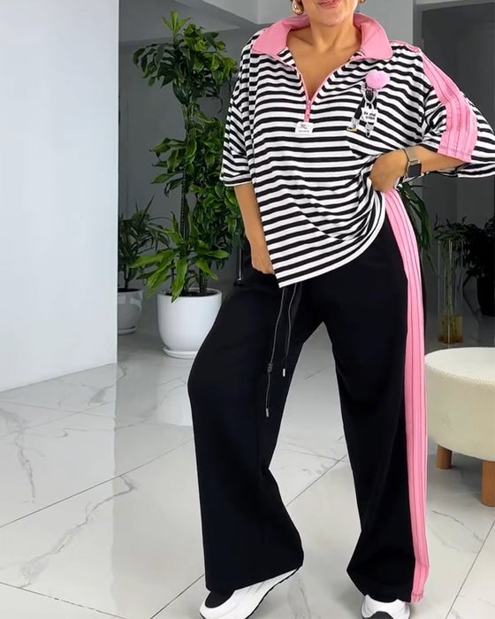 Kostym Randig Tryckt Lösa Byxor