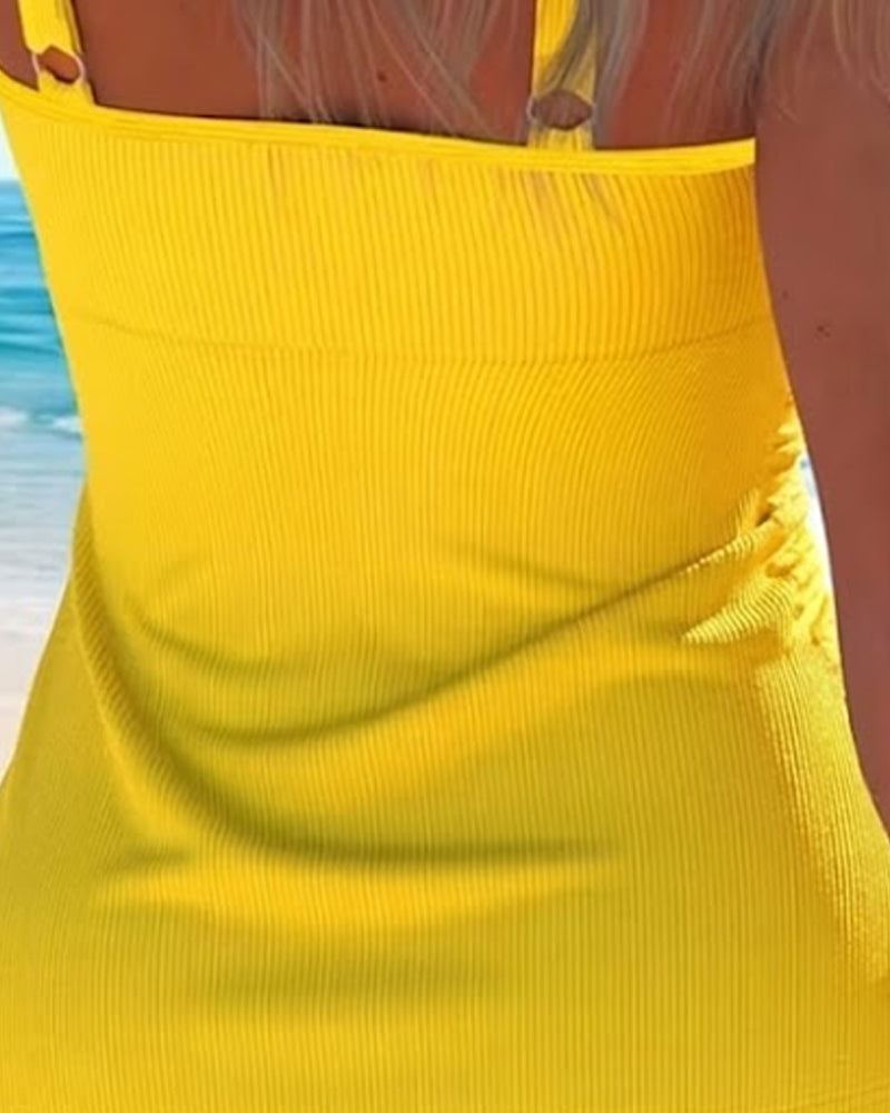 Tankini Ribbad Spagettiband Färgblock