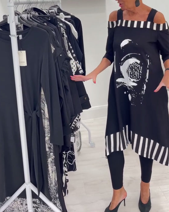 Klänning Off-Shoulder Oregelbundet Löst Tryck