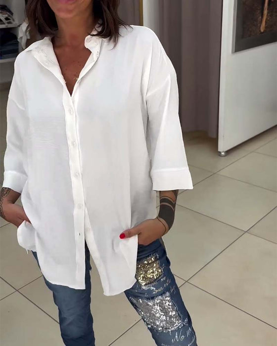 Lapel enfärgad button-down skjorta