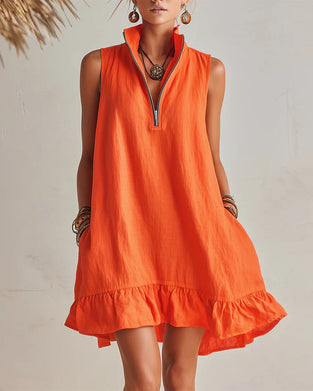 Klänning Ståkrage Halv Dragkedja Ärmlös