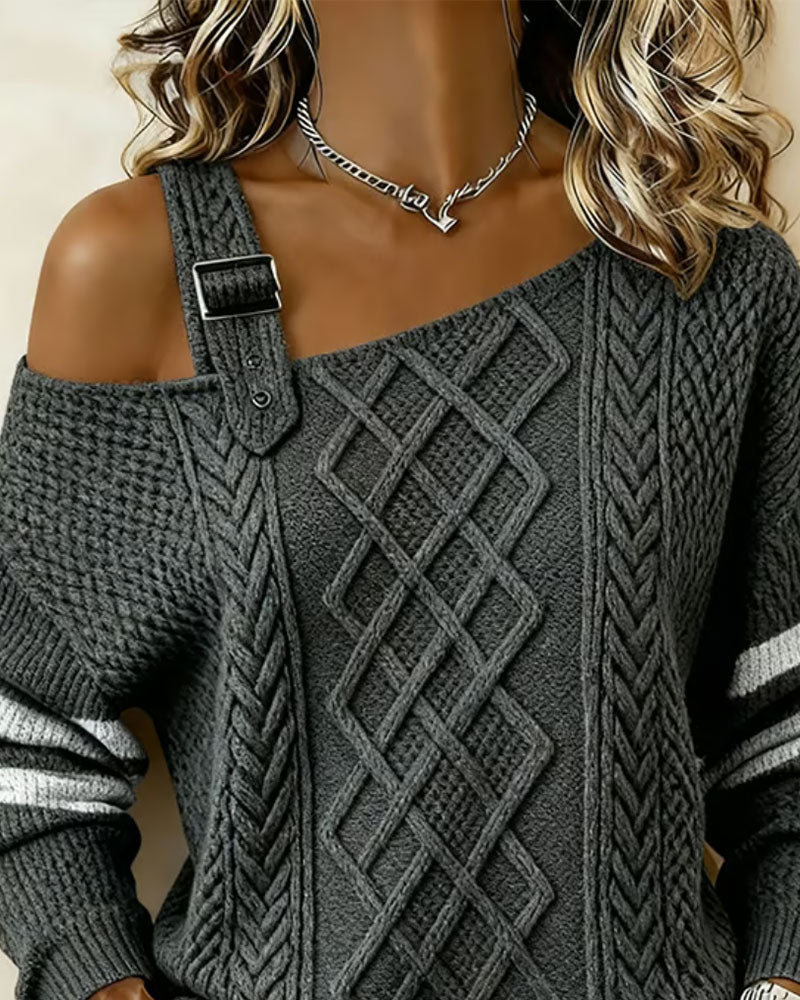 Pullover En Axlad Metallspänne Randig Fläta