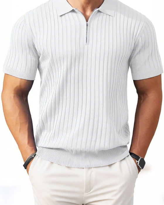 Skjortor Herr Dragkedja Kort Ärm Ribbstickad Polo T-Shirts Golf