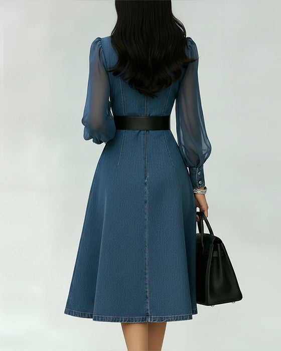 Klänning Med Mesh- Och Denimpatchwork