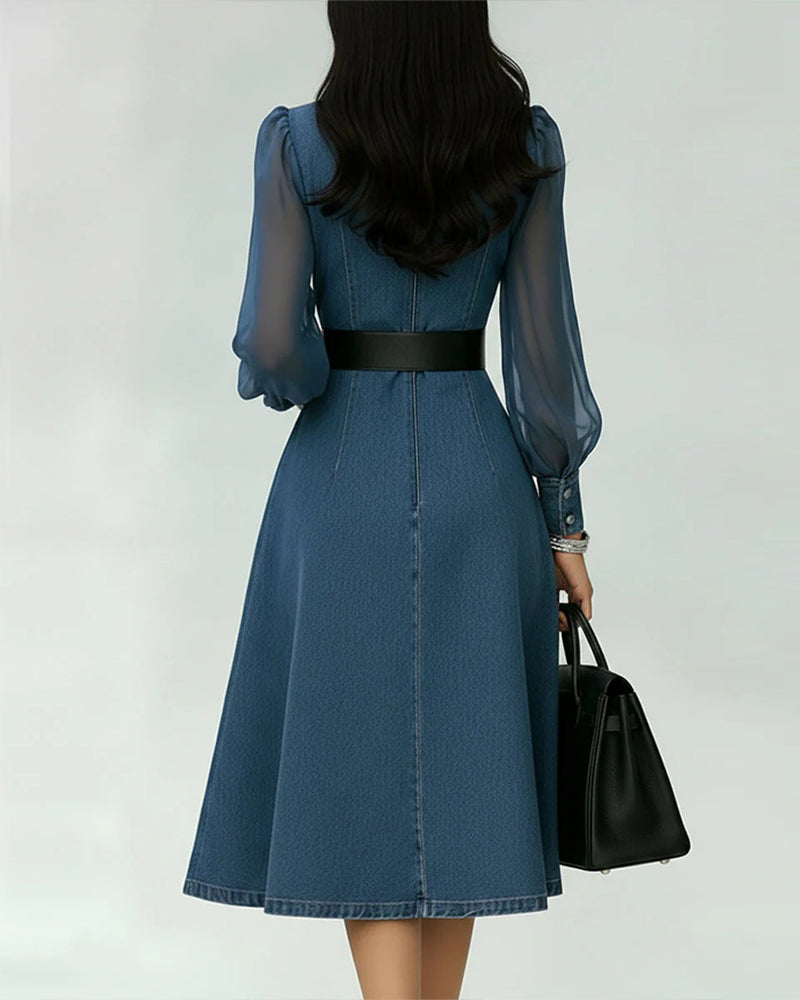 Klänning Med Mesh- Och Denimpatchwork