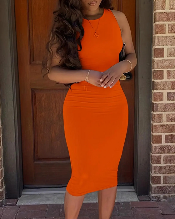 Klänning Enfärgad Ärmlös Mode Bodycon