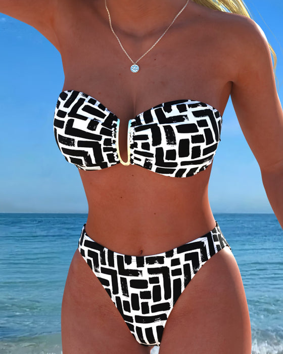 Bikini Axelbandslös Geometriskt Print Bandeau