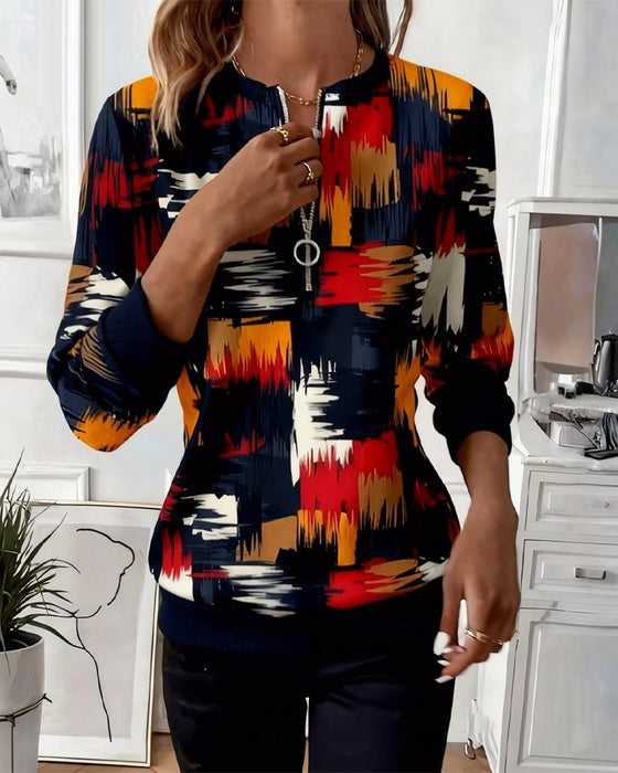 Tröja med dragkedja och tryck