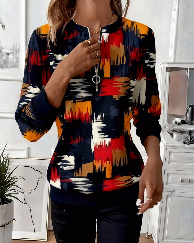 Tröja med dragkedja och tryck