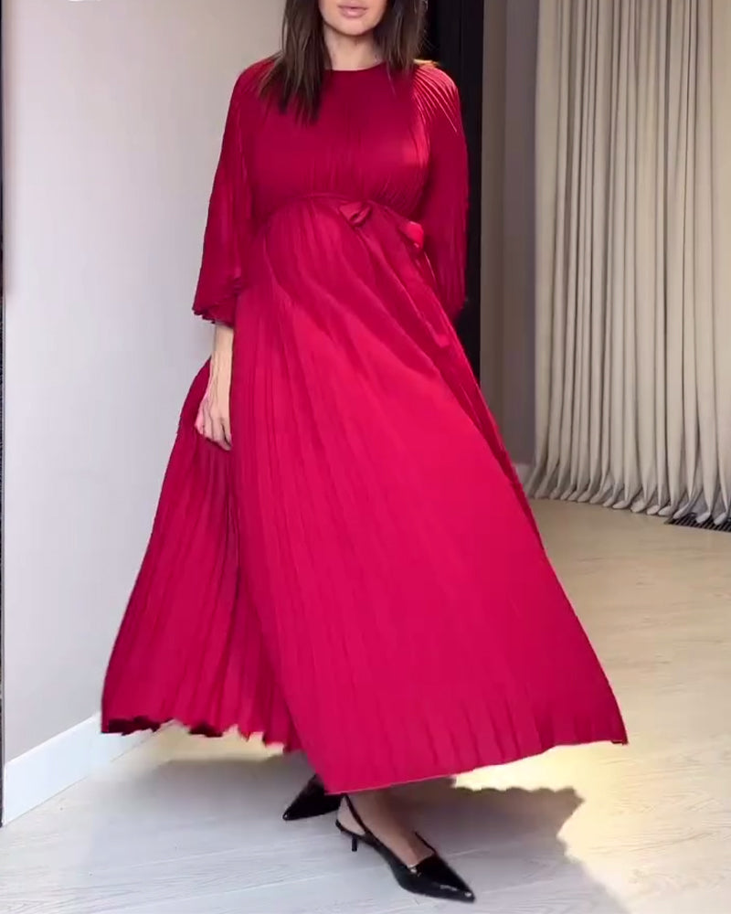 Klänning Modern Rund Halsringning Veckad