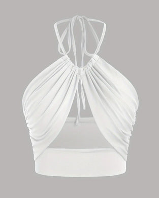 Topp Med Spaghettiband Dam Vykrämning Knutning Bak Halterhals Kort