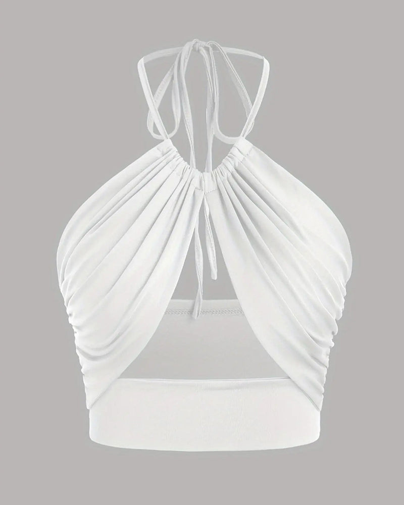 Topp Med Spaghettiband Dam Vykrämning Knutning Bak Halterhals Kort