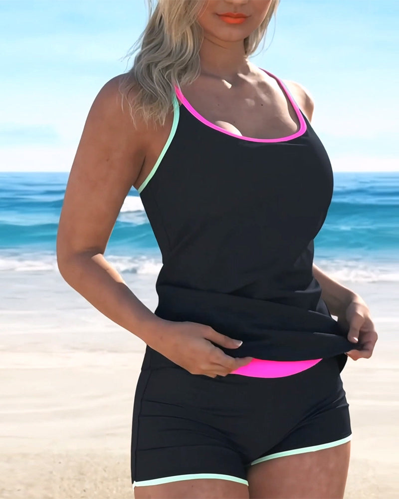 Tankini Färgkontrast U Hals Halter