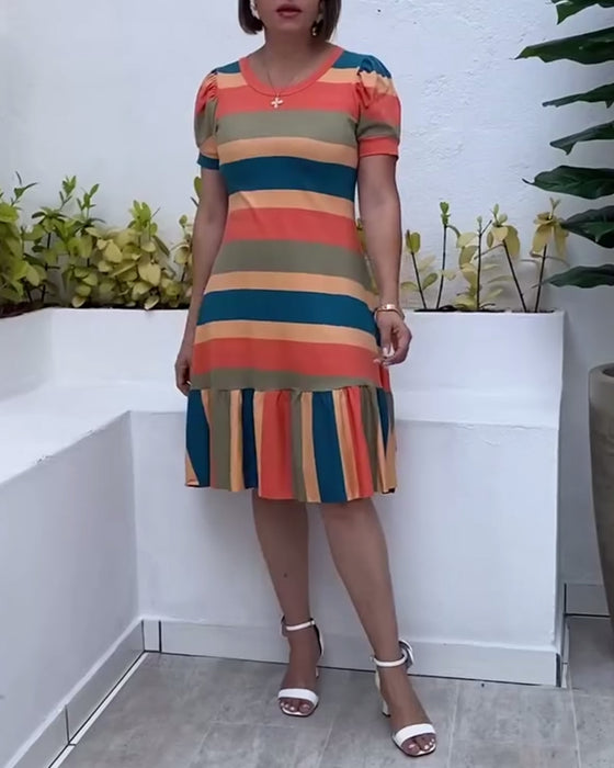 Klänning avslappnad kortärmad randig