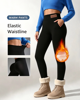 Leggings Fleecefodrade Enfärgad Ficka