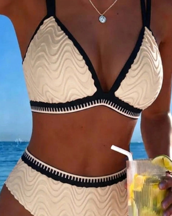Bikini Färgblock Dubbelrem Texturerad
