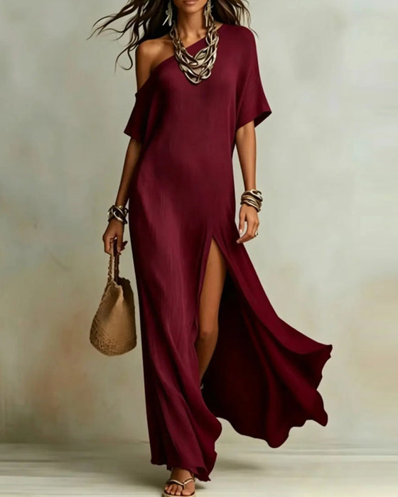 Klädning Off-Shoulder Slits Fladdermus Ärm