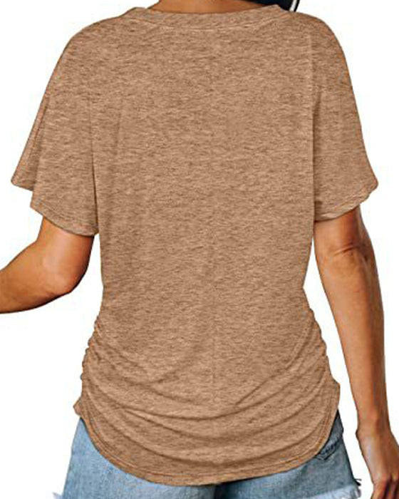 T-Shirt Veckad Enfärgad V-Ringning