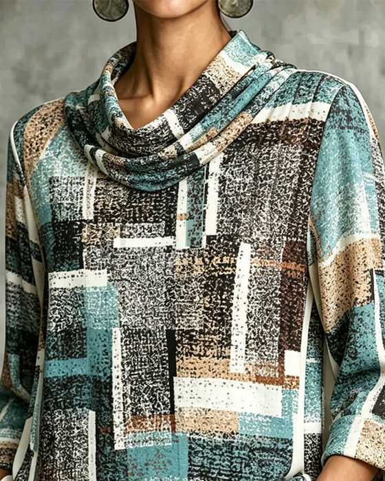 Blus Geometrisk Tryck Slouchy Hals Armbågslång Ärm