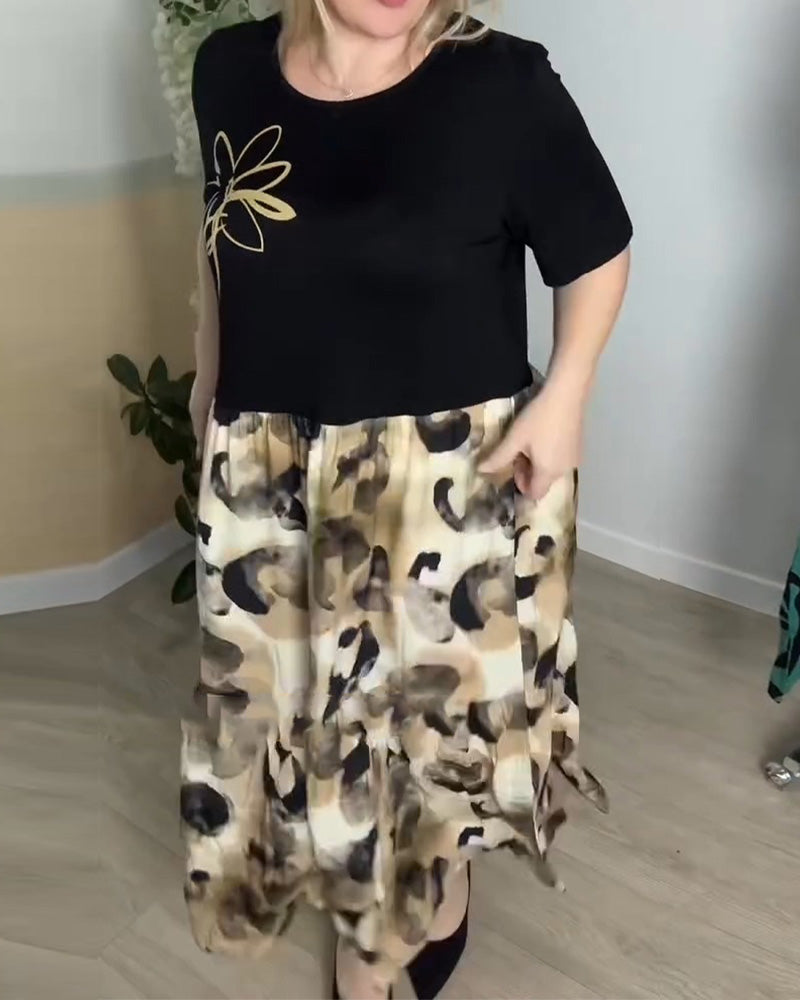 Klänning Bläck Leopardmönster Lapptäcke