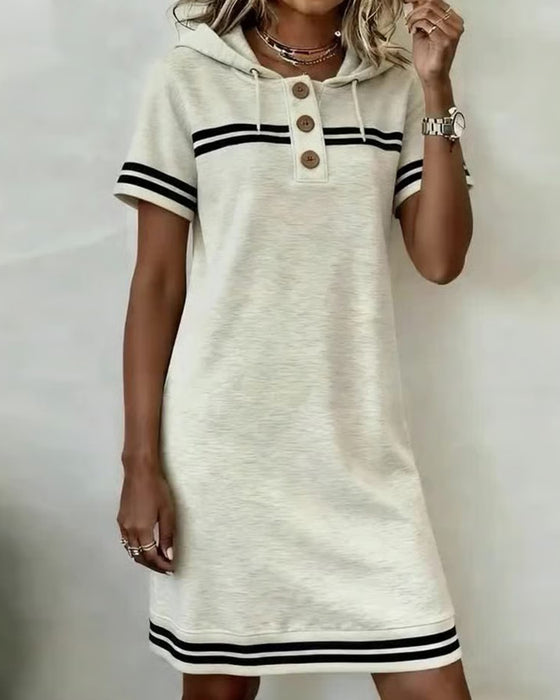 Klänning Treknoppad Huva Sportig Casual