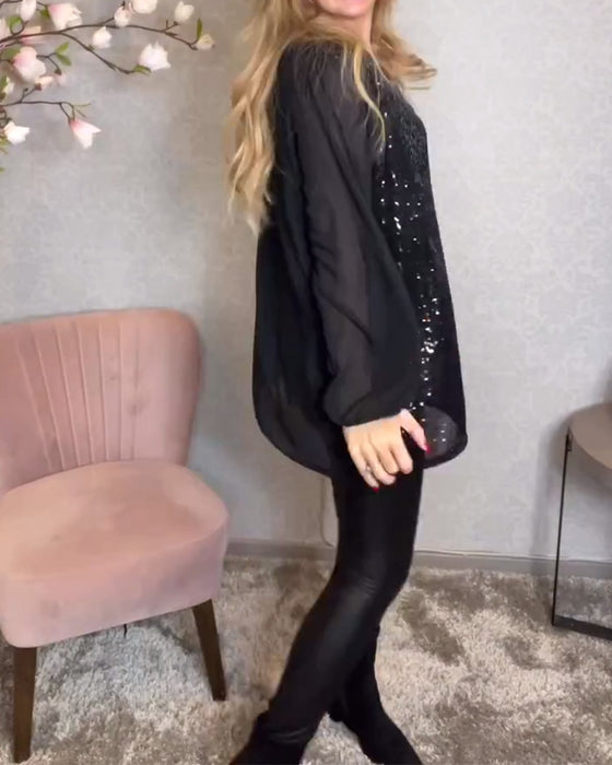 Skjorta Rund Halsad Långärmad Paljett