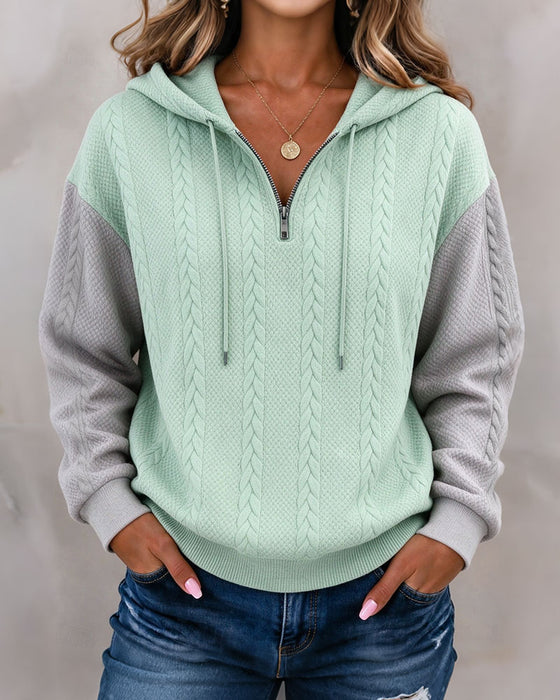 Sweatshirt Med Huva Dragkedja Kontrast