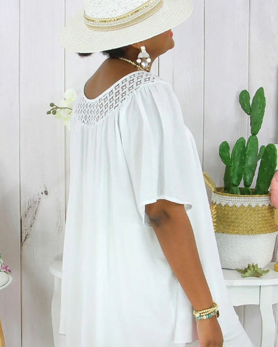 Blus i Enfärgad Löst Passform